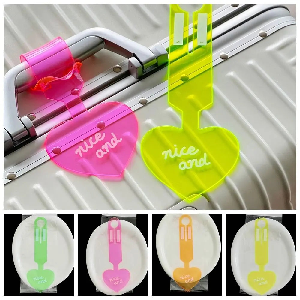 Colorful Love Shape Luggage Tag Anti Loss Boarding Pass Fluorescent Baggage Tag Airplane Suitcase Tag