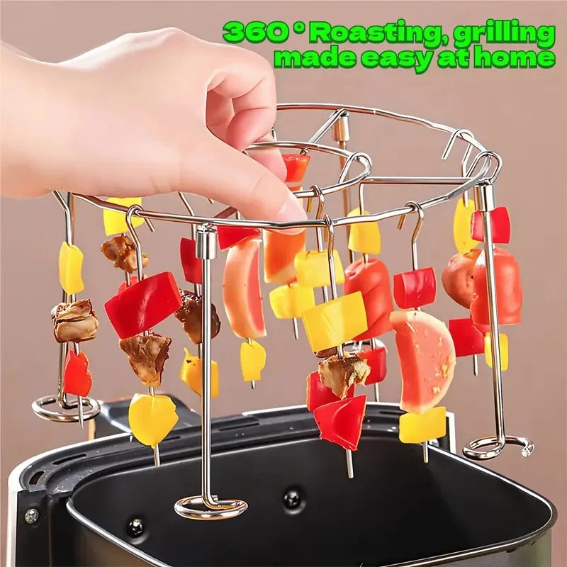 Stainless Steel Circular Hanging Skewer Rack Detachable Barbecue Holder for Grilled Meat Drying and Kitchen Food Arrangement