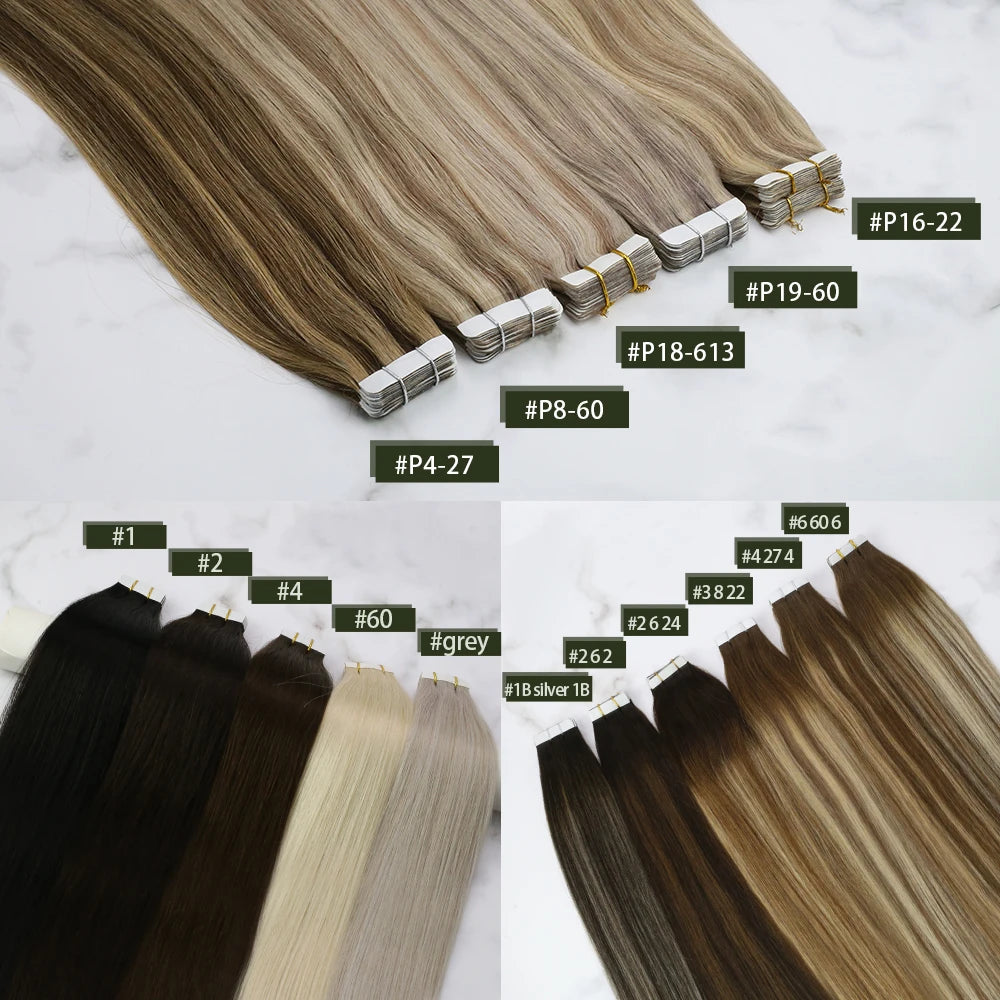 VeSunny Tape in Hair Extensions Human Hair Seamless Skin Weft Hair Extensions Double Sided Balayage Hair Color Adhesive Silky