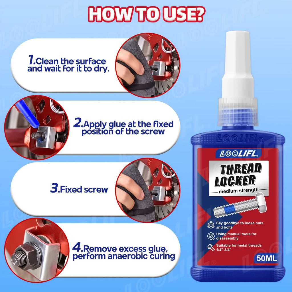 50ML 5PCS Threadlocker Screw Glue Quickly Cured Thread Locking Agent Anaerobic Adhesive Corrosion-Resistant Anti-Loosening Glue