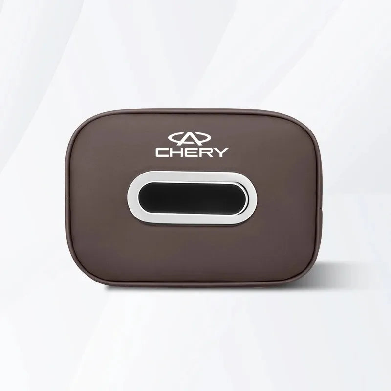 Leather Car Tissue Box For CHERY PU Leather Hanging Tissue Bag Sun Visor/Seat Back/Armrest Mounted Paper Towel Storage For CHERY