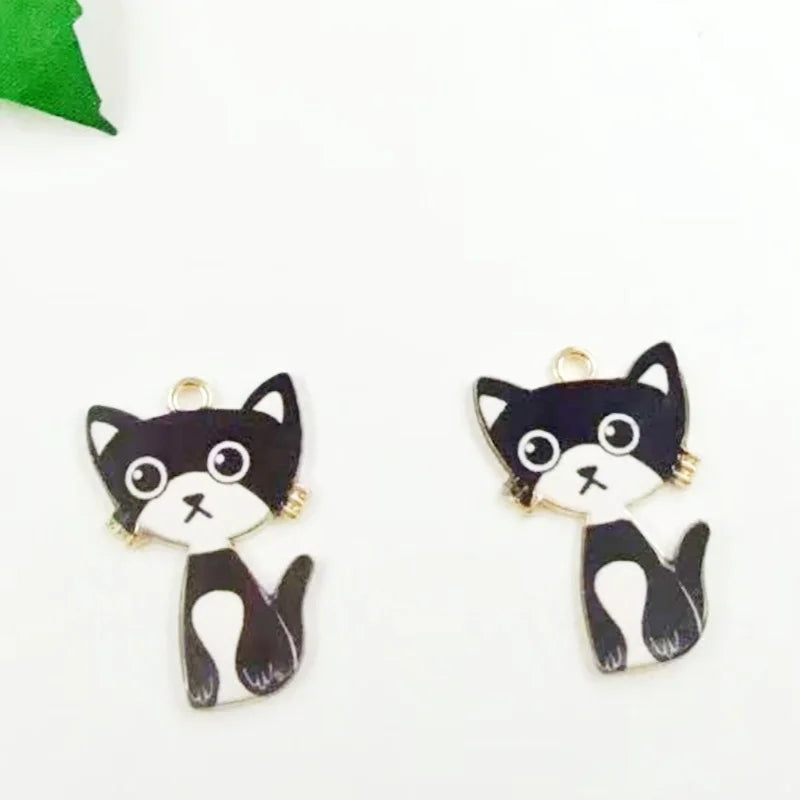 13pcs alloy oil dripping mechanical cat pendant, DIY jewelry making earrings, keychains, accessories