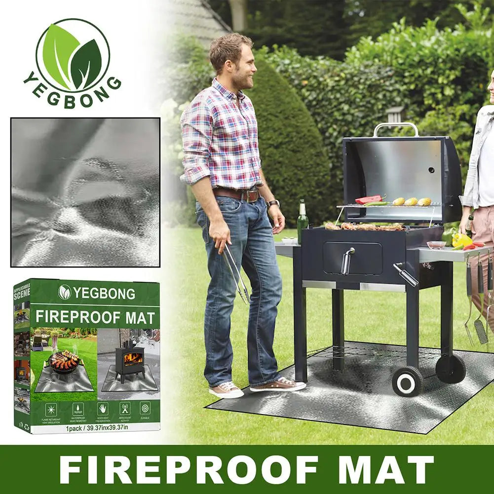 100cmx100cm Grill Mat Heat Resistant Fire Retardant Base Pad Easy To Clean Large Fire Pit Mat for Grass Outdoor for Deck Patio