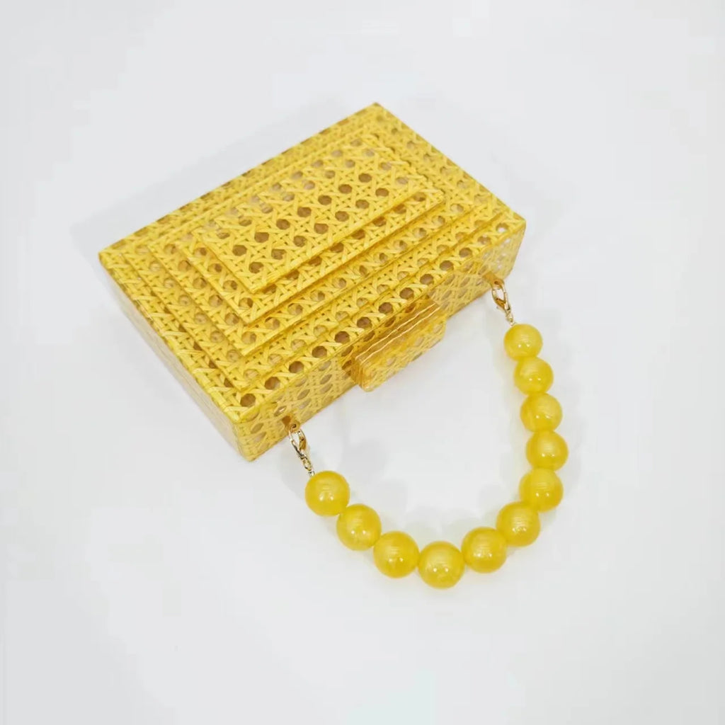 2024 New Women Acrylic Egg Cane Bag Rattan Clutch Bag For Luxury Wedding Party Purse Summer Beach Wicker Handbag Designer