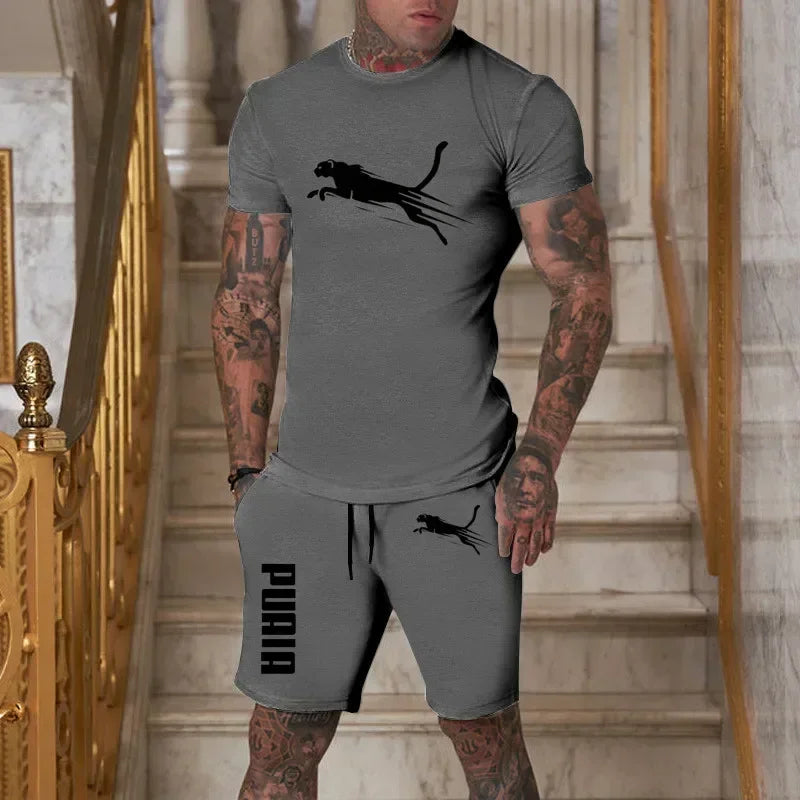 Latest hot selling Fashion and Casual Summer Outdoor Sports Set Men's Breathable T-shirt and Shorts Casual Fashion Two-piece Set