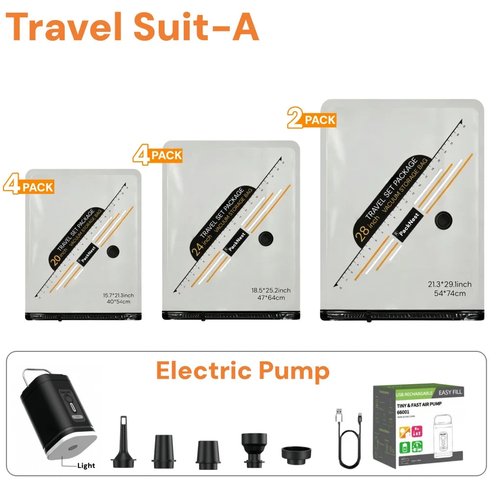 Vacuum Bags for Travel Set with Electric Pump,Compression Space Saver Packing Bags for Luggage Suitcase Clothing Storage Bag