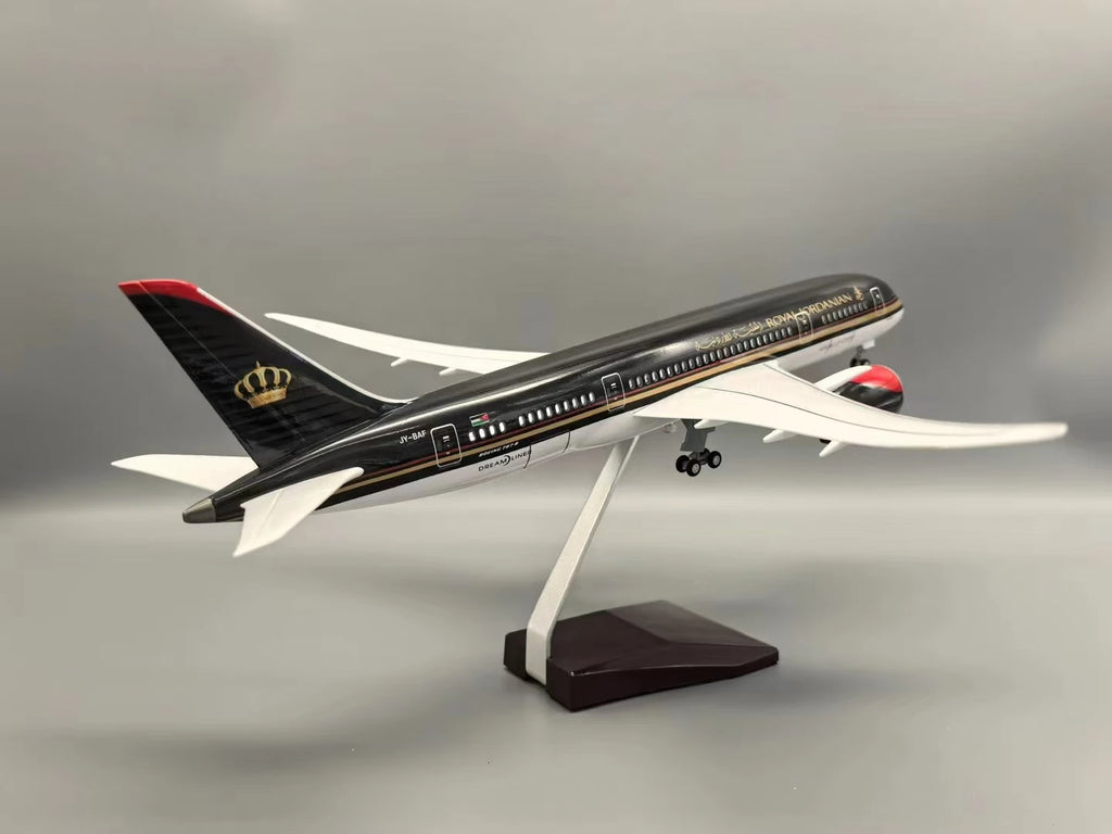 47cm 1:130 Scale Plane Model Toy Royal Jordanian B787 Airways Diecast Airplane Kit Resin Collectible Aircraft Toy With LED Base