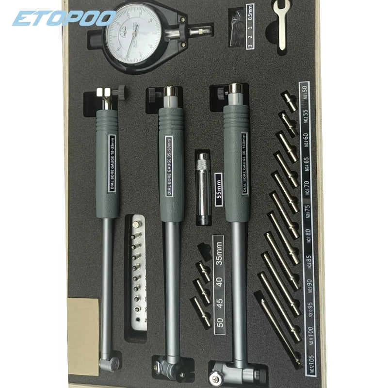 3PCS/SET 18-160MM Deep Engine Hole Measurement 0.7-6" 0.0005" Dial Bore Indicator Gauge