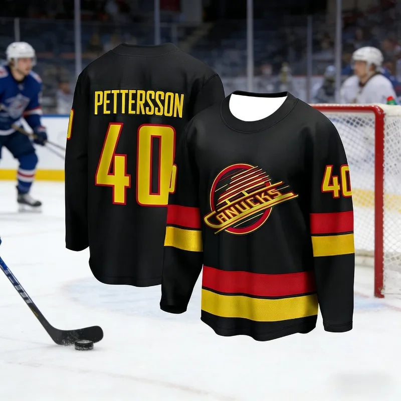 Men's Vancouver Canucks Ice Hockey Jersey Black Red Yellow Breathable Hockey Shirt Streetwear Long Sleeve Sports Hockey Uniform