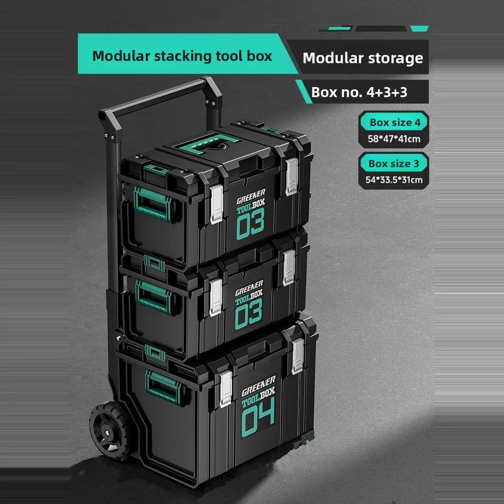 Toolbox hardware storage box, large capacity combination stacking box, pull rod industrial grade new set, hand-held toolbox