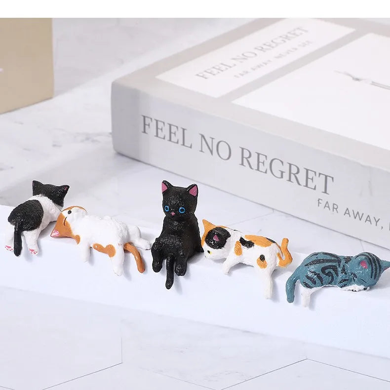 4-10 Pcs Cute Kitten Decoration Creative Sleeping Cat Doll Home Ornaments Toys Cat Car Micro Landscape Decoration Adorable Gifts