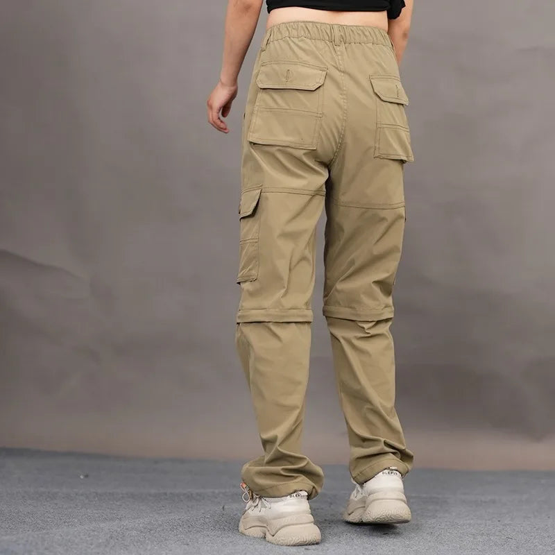 Women's Convertible Quick Dry Outdoor Pants, Summer Thin Cargo Pants, Loose Wide Leg Hiking Trekking Trousers, Streetwear