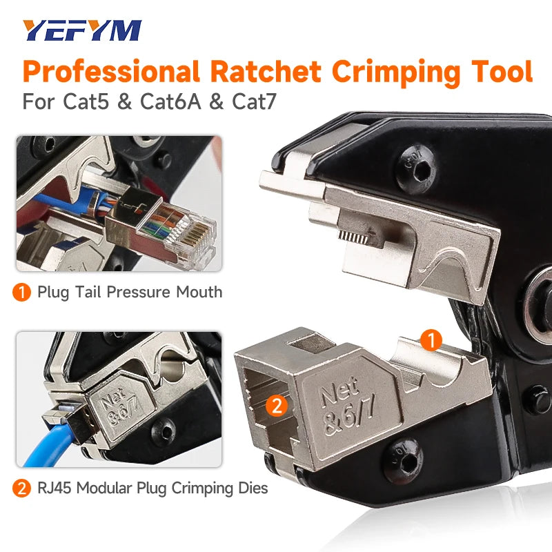 RJ45 Crimping Tool for Cat5/Cat6/Cat7 Ethernet Cables YHF-N567 Pliers Ratcheting for Precise Effortless Network Cable Crimping