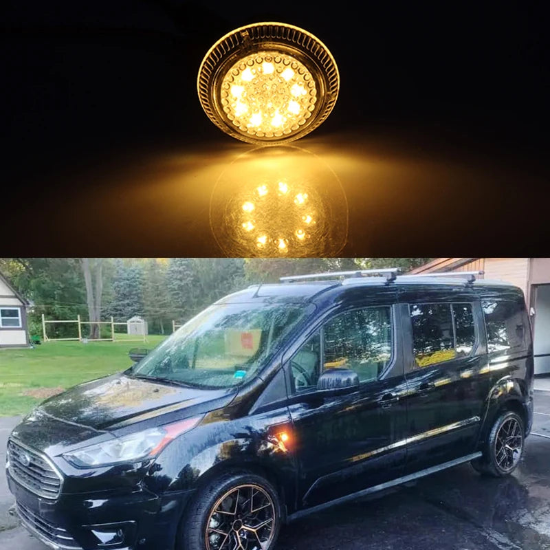 2pcs Round Shape Amber Yellow Full LED Front Fender Side Marker Light For Ford 2010-2021 Transit Connect Van Turn Signal Lamp