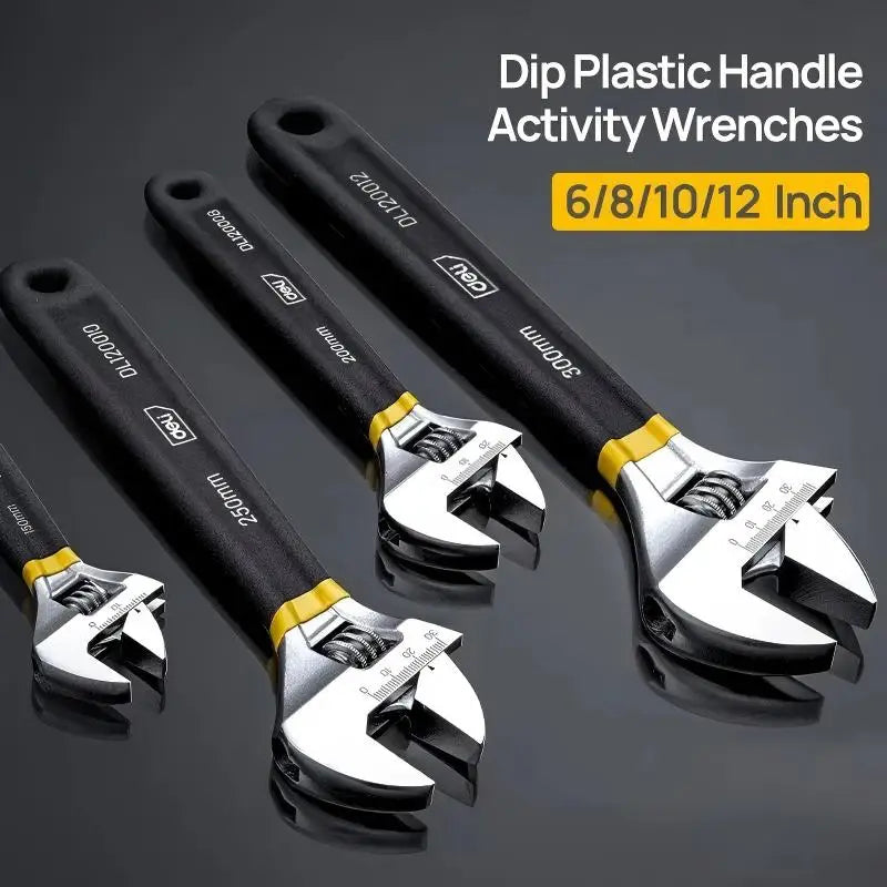 Universal Spanner 6/8/10/12 Inch Adjustable Wrench with Anti-Slip Rubber Grip for Car Repair Plumbing Industrial Maintenance
