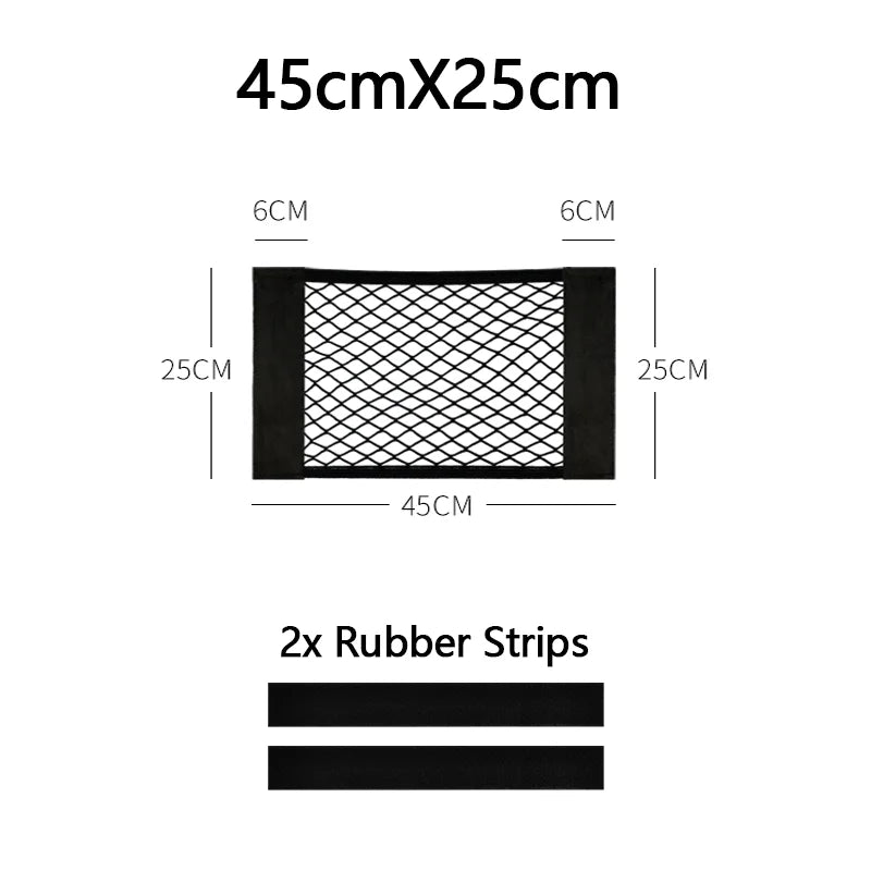 Car Trunk Net Car Double Storage Network Bag Auto Seat Back Fixed Mesh Pocket Universal Car Elastic Velcro Straps Net Organizer