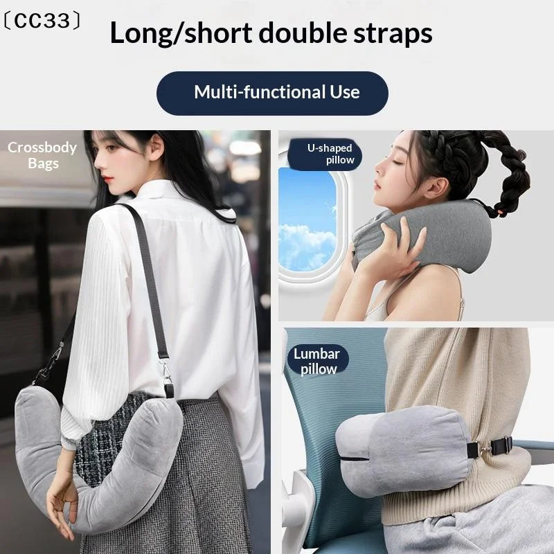 Neck Pillow With Fillable Clothing Storage Bag U-Shaped Pillowcase Crystal Fleece Neck Pillow Cover For Airplane Travel〔CC33〕