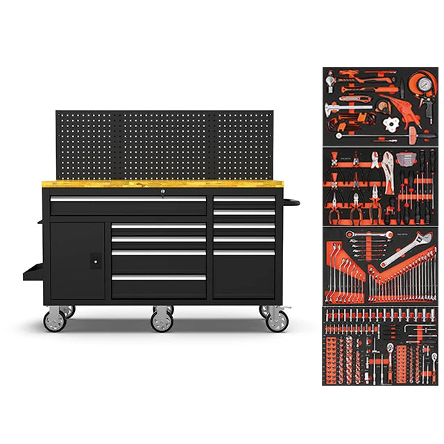 Customizable Steel Garage Workstation Tool Cabinets 10-Drawer Portable Mechanic Work Cart 300kg Load Capacity Organizer Pro