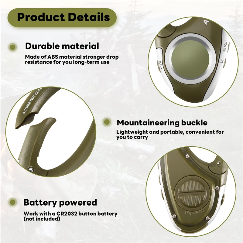 A61Z Deals Electronic Altimeter Carabiner Altimeter Handheld Thermometer Outdoor Fishing Weather Forecast Mode Meter Outdoor Gad