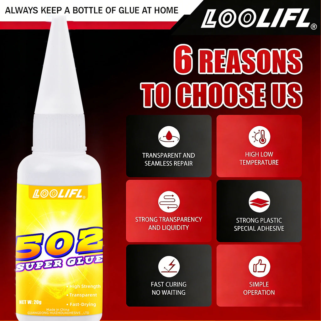 Loolifl 1-7Pcs 20ml 502 Quick-Drying Instant Super Glue Cyanoacrylate Strong Bond Adhesive For Home Office Industrial Repair Materials Adhesive Leather Rubber Wood Metal Strong Bond Liquid Glue Tool