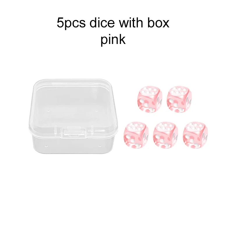 5pcs Six Sided Dice 14mm with Storage Box Transparent Color Acrylic Entertainment Board Game Accessories Gambling Props TMZ