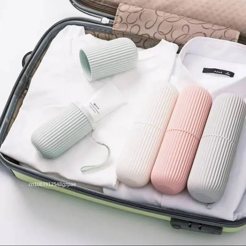 Travel Toothbrush Box Vertical Stripe Portable Mouthwash Cup Brushing Cup Washing Cup Toothware Box Toothpaste Storage Boxes