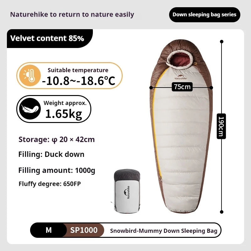 Naturehike Snowbird Mummy Sleeping Bag SP400/SP550/SP700/SP1000 for Outdoor Hiking Travel Winter Warm Duck Down Sleeping Bag