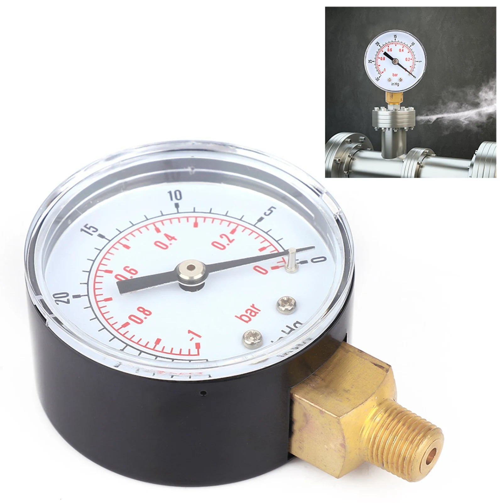 Vacuum Gauge -1-0Bar -30-0inHg 50mm 1/8 BSPT Bottom Connection for Air Water Oil Oil Vacuum Gauge Vacuum Gauge Bottom Connect