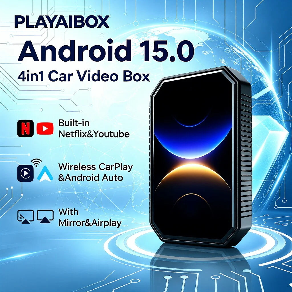 PLAYAIBOX CarPlay Ai Box Wireless CarPlay Android TV Box Let Wired CarPlay To Smart Android 15 System Built in Youtube Netflix