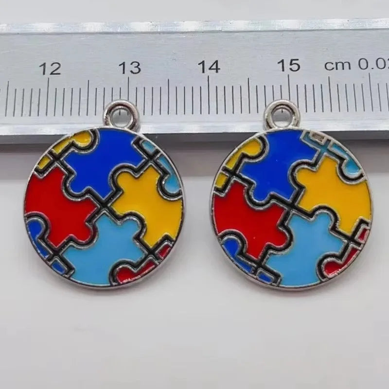 10pcs Autism Heart shaped Color Puzzle Alloy Drip Oil Pendant DIY Jewelry Accessories