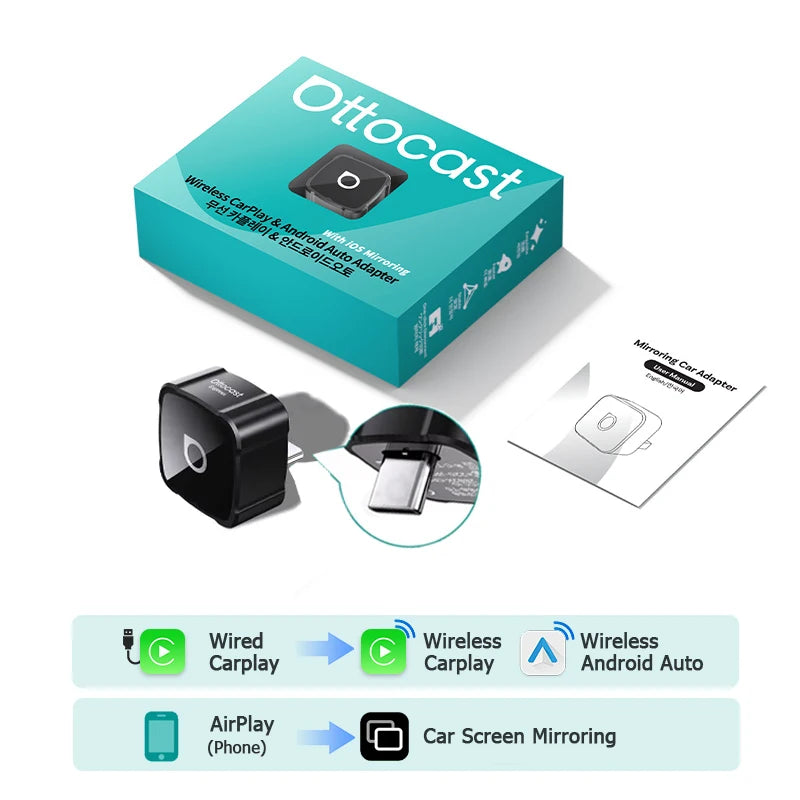 OTTOCAST MINI AIR Cube 4.0 Wireless CarPlay Android Auto 3 in 1  Adapter Screen Mirroring Car Accessories for Youtube Tiktok