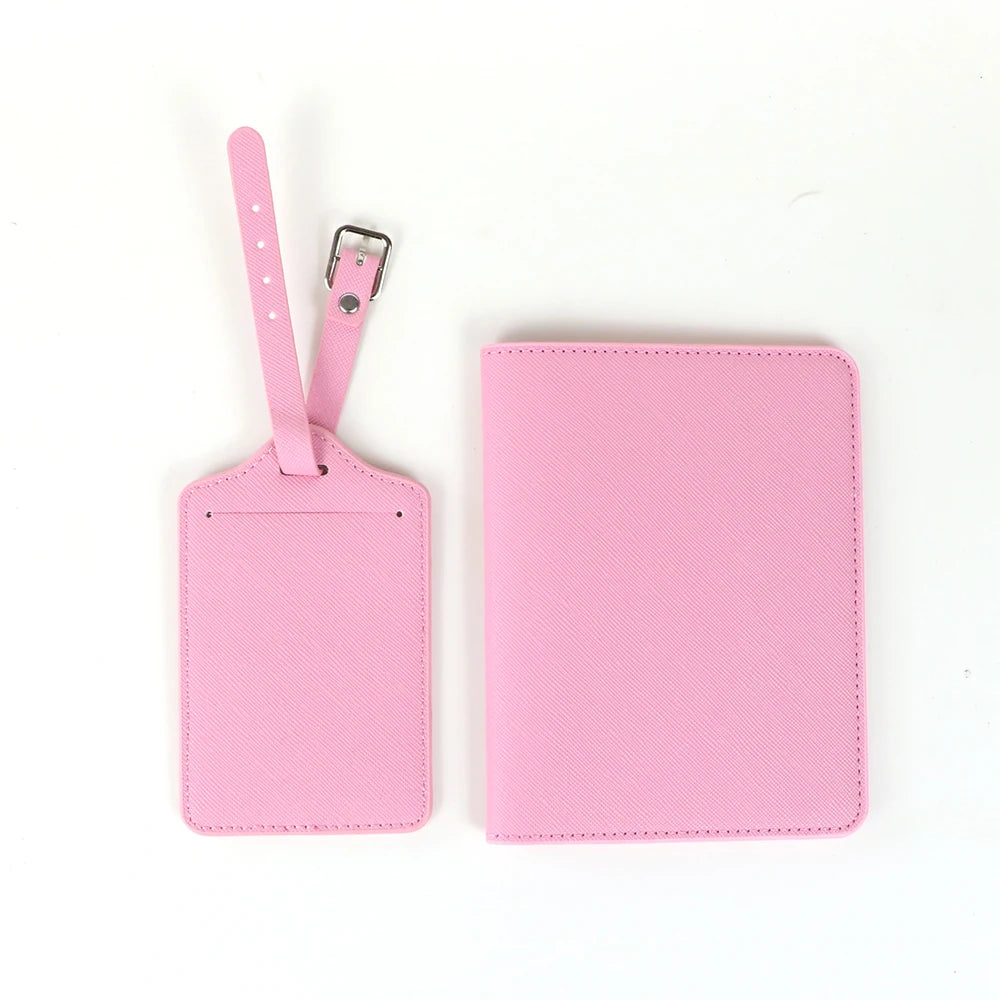 Customized name cross-pattern leather passport bag for travel, passport ticket folder, PU passport bag, luggage tag gift box set