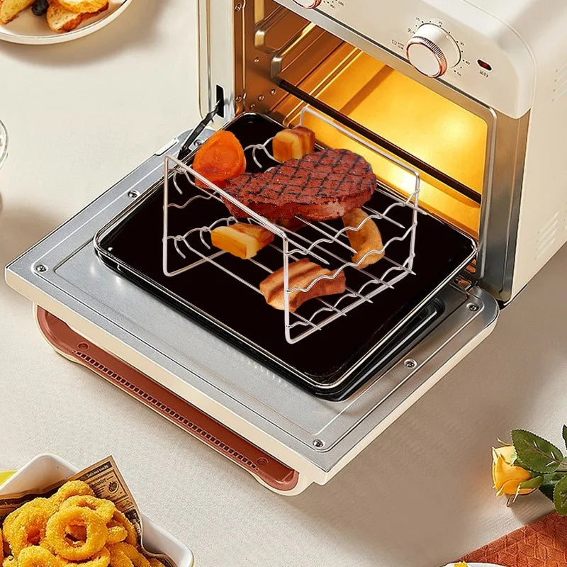 Stainless Steel Skewers Stand Air Fryer Barbecue Stick Kitchen BBQ Skewer Grill with Needle Multifunction Oven Dehydration Rack