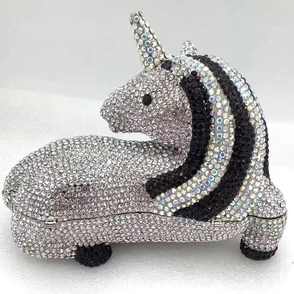 Luxury Pink Unicorn Handbag Women Diamond Evening Clutch Crystal Bridal Purse Designer  Party Phone Bag Lady Wedding Dinner Bags