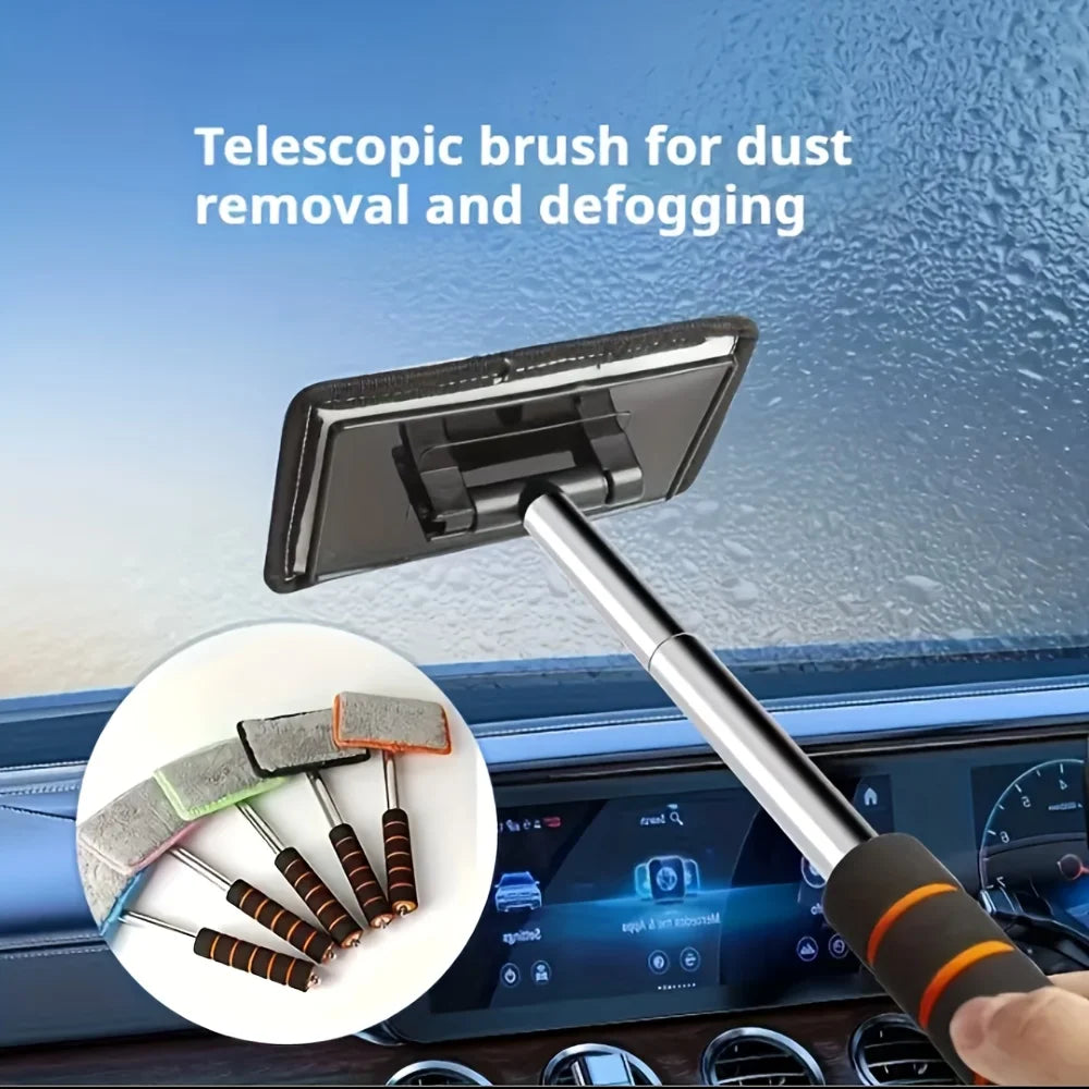 4pcs Car Windshield Wiper,Telescopic Glass Cleaning Cloth with Metal Pole for Defogging and Dust Removal,Car Cleaning Accessorie