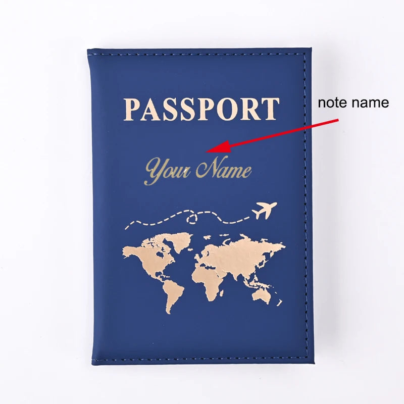 Map Passport Cover Custom Name Passport Holder Travel Wallet Covers for Passports Gold Letters Passeport Personnalisé
