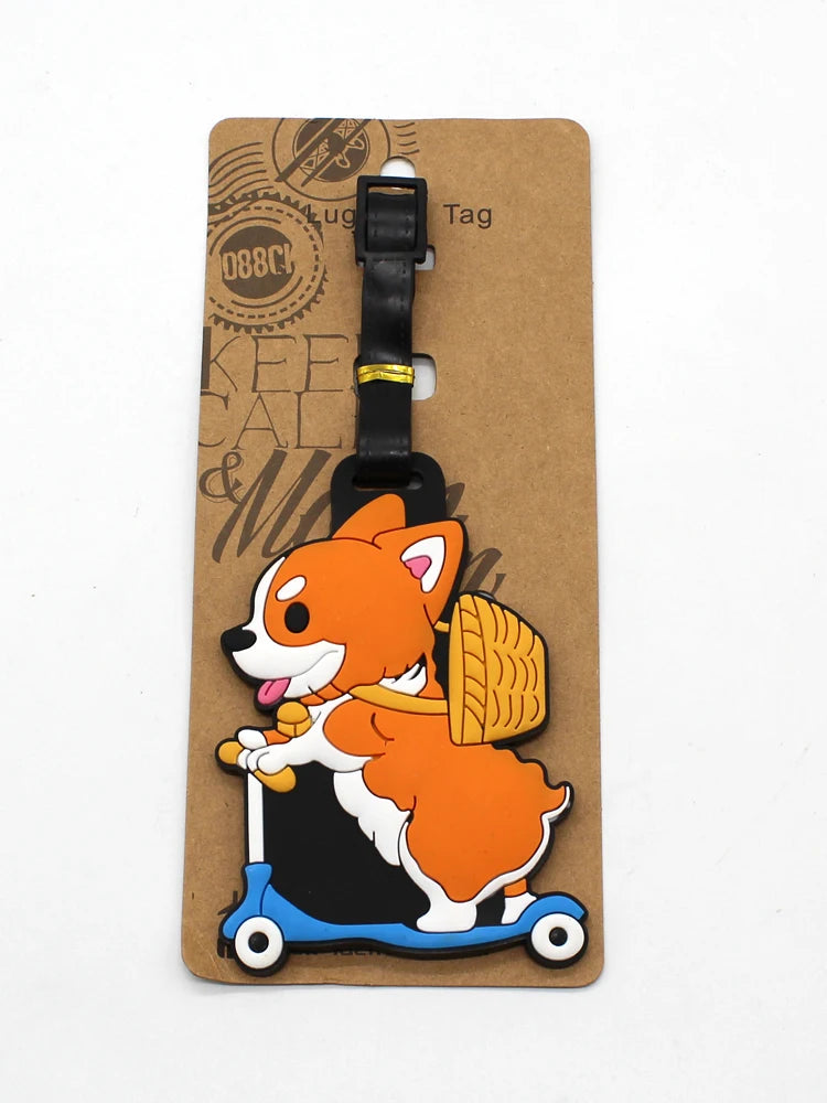 Cartoon Anime Dogs Luggage Tag Lovely Corgi Shiba Inu Akitas Suitcase ID Address Holder Pendent Portable Boarding Baggage Label