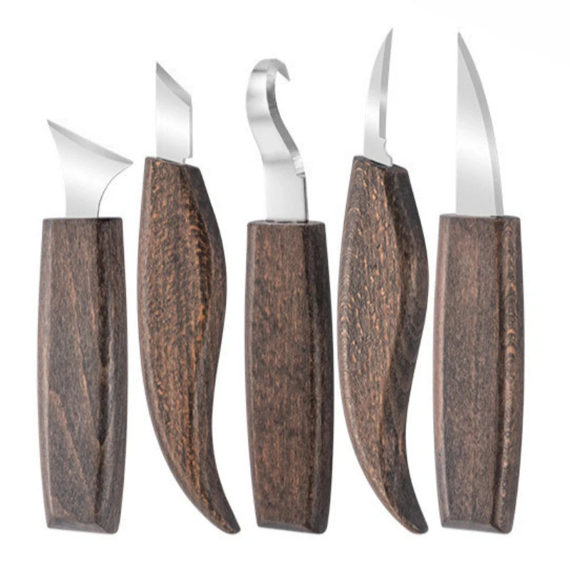 5PCS Wood Carving Knife Set Ergonomic Hook Chisel for Spoon Durable Sculptural Beginner Professional Tools