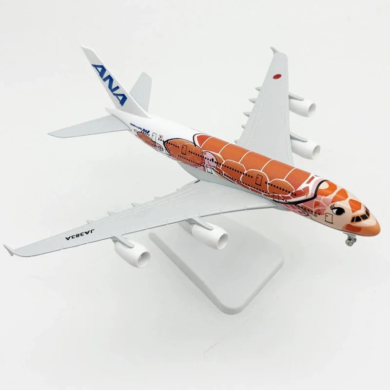 20cm Japan ANA Airlines Series A380 Sea Turtle Simulated Aircraft Model 1:400 Scale Alloy Diecast Airplane Kids Toys With Wheel