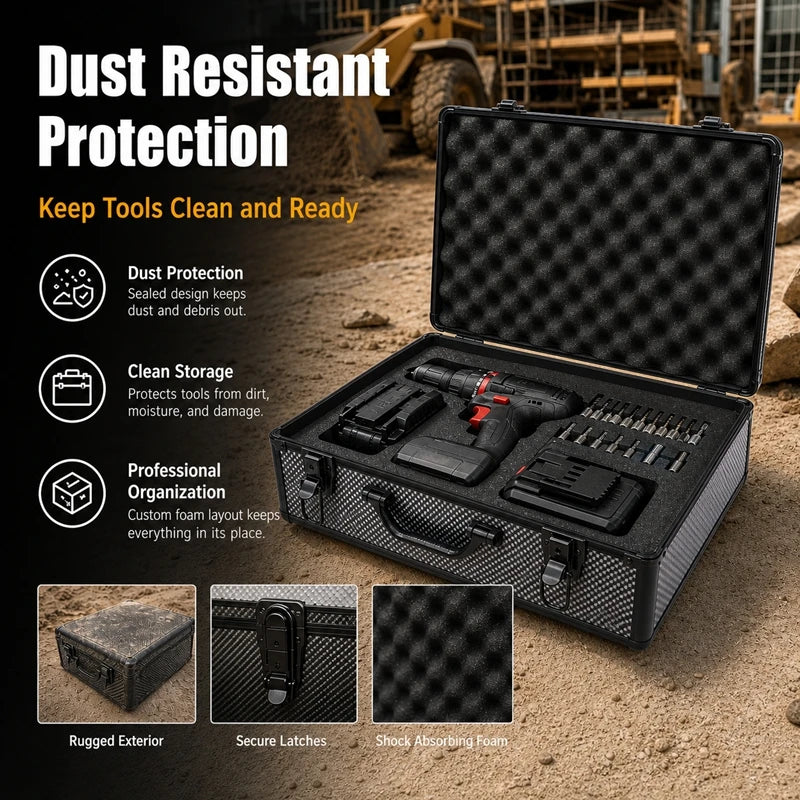 Heavy Duty Aluminum Tool Case with Foam Insert, Lockable Portable Storage Box for Mechanics, Electricians & Power Tools