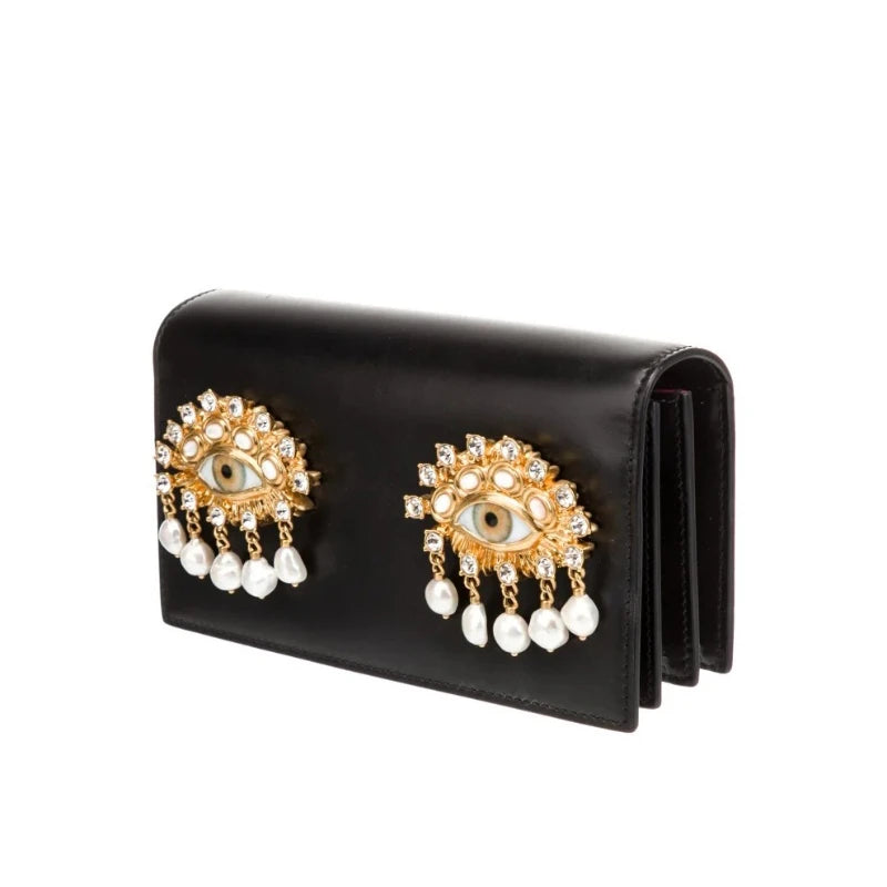 Luxury Designer Clutch Evening Bag Female High Quality Eye Motif Pearl Tassel Crystal Chain-Link Accents Elegant Shoulder Bag