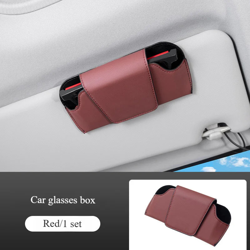 Universal Magnetic Car Sunglasses Holder Super Fiber Leather Case Auto Sun Visor Glasses Box Clip Fastener Eyeglasses Storage