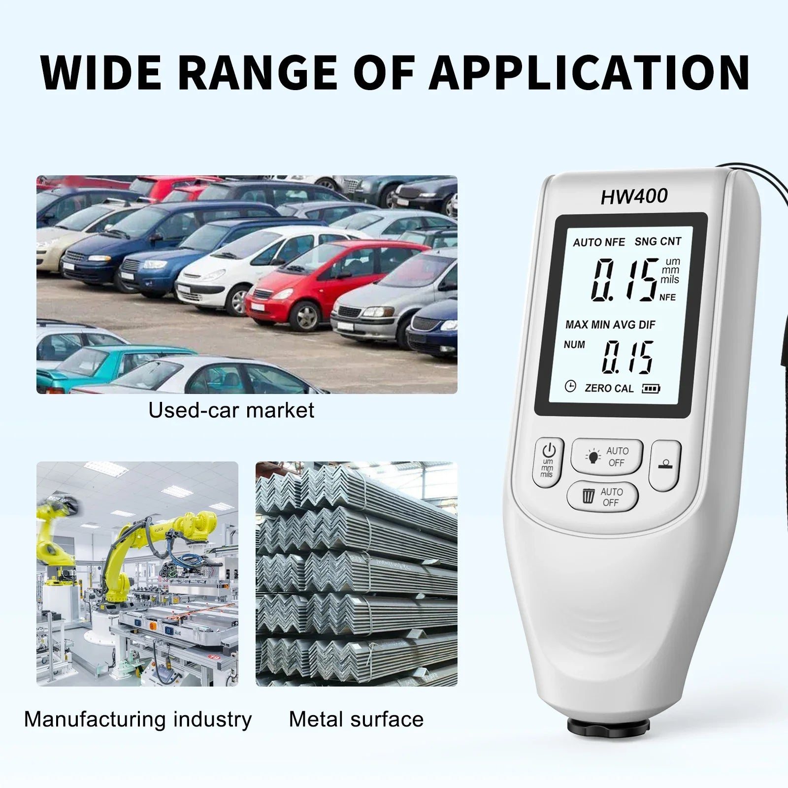 HW400 Car Paint Coating Thickness Tester Metal Electroplating Layer Thickness Measuring Tool 1PC