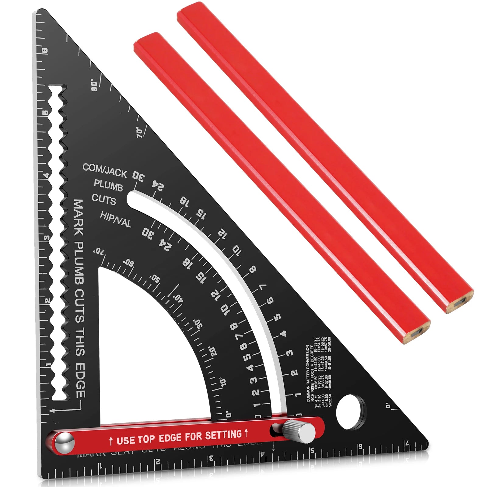 7'' Woodworking Triangle Ruler Aluminum Alloy Rafter Square Adjustable Triangle Ruler with Pencil for Measuring Woodworking Tool