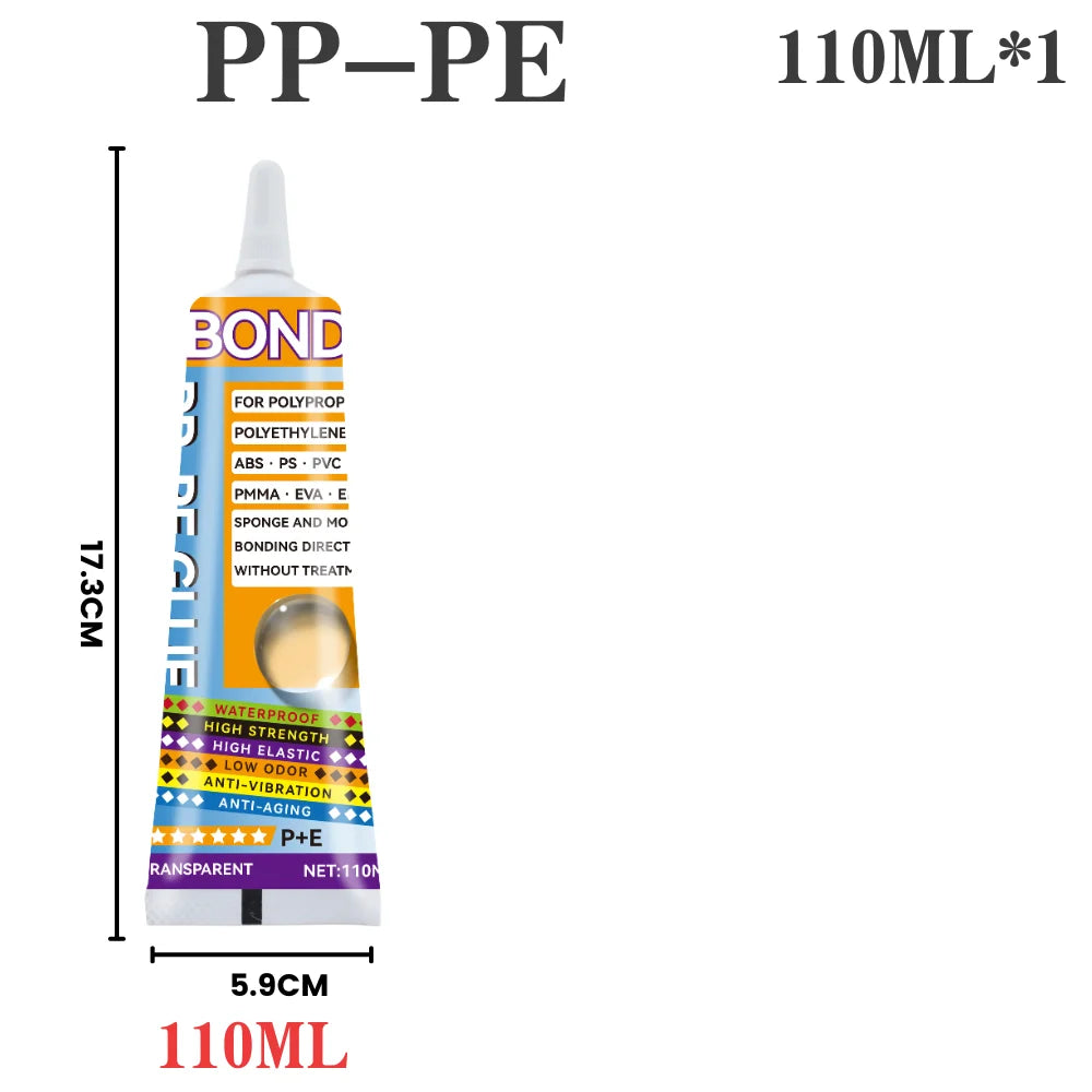 PP PE Plastic Bonding Glue Black & Transparent Super Strong Adhesive for Polypropylene, Polyethylene, ABS, PVC, PMMA, EVA Sponge