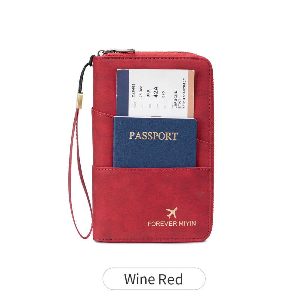 Travel Family Passport Holder RFIDShielded Large-Capacity Document Zippered Storage Wallet PU Clutch Bag Unisex Travel Accessory