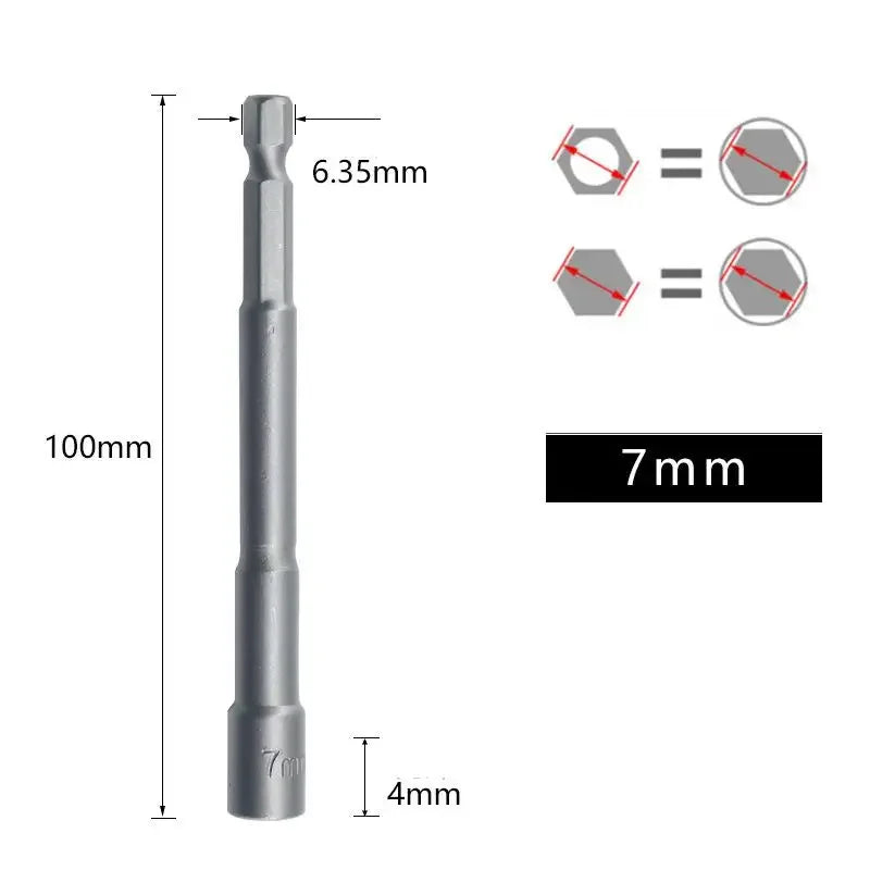 Magnetic Impact Nut Screwdrive Socket Set Metric Grade Nut  Driver Drill Bit Set 6.35mm Hex Shank 100mm Drill Bits Adapter Tools
