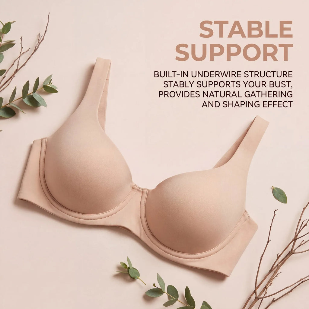 Women Naked Feel Bra Underwire Unpadded Nylon Lift Support Wide Shoulder Straps Pressure Relief Seamless Daily Outfit Comfort Br