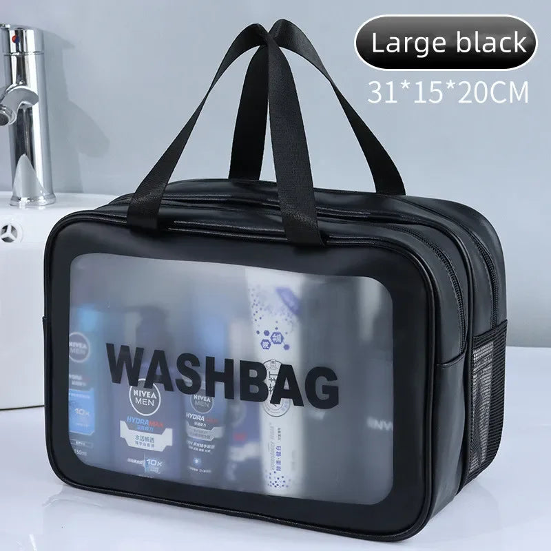 2025 New Double Transparent Dry-Wet Separation Bag - PU Makeup Pouch, Portable for Travel, Fitness & Swimming Essentials