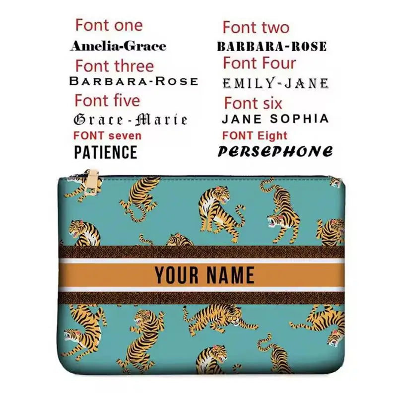 Graceful Customizable Name Women's Canvas Clutch Makeup Bag Purse Party Weekend Vacation Travel Cosmetic Bag Mobile Pouch Wallet